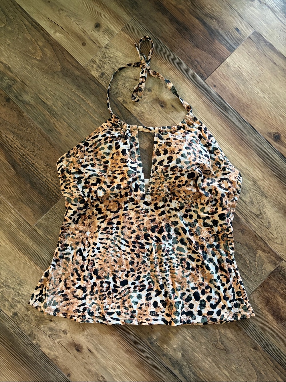 Leopard Print Halter Swim Tankini Top in Brown